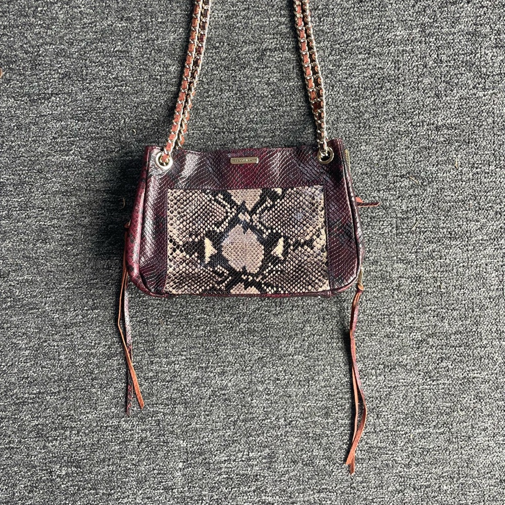 Rebecca Minkoff Purple Shoulder Bag with Snakeskin Pattern and Polka Dot Lining